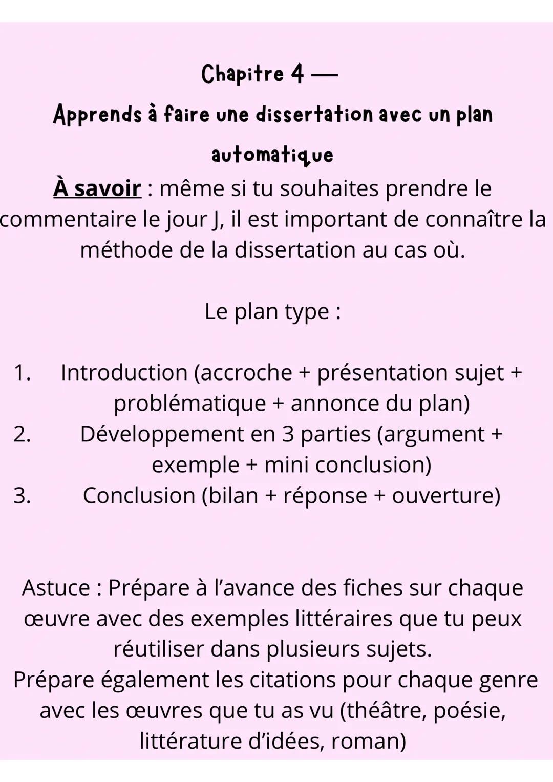 Chapitre 4
Apprends à faire une dissertation avec un plan
automatigue
À savoir : même si tu souhaites prendre le
commentaire le jour J, il e