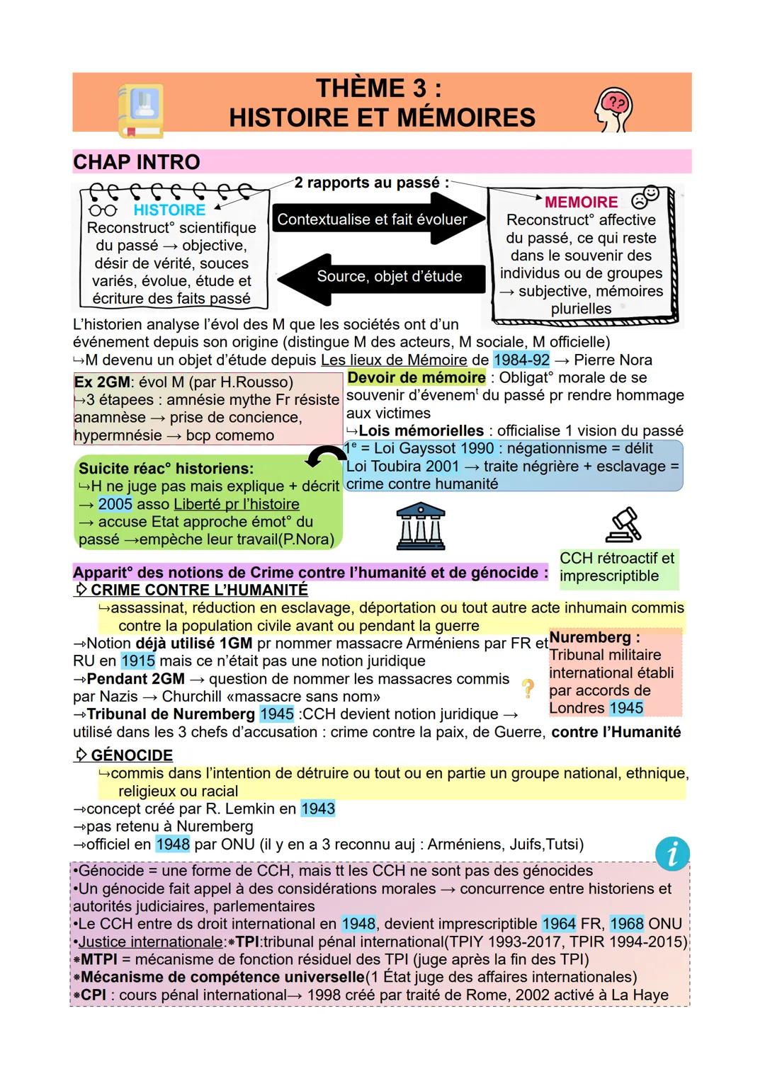 CHAP INTRO
THÈME 3:
HISTOIRE ET MÉMOIRES
OO HISTOIRE
Reconstruct scientifique
du passé → objective,
désir de vérité, souces
variés, évolue,