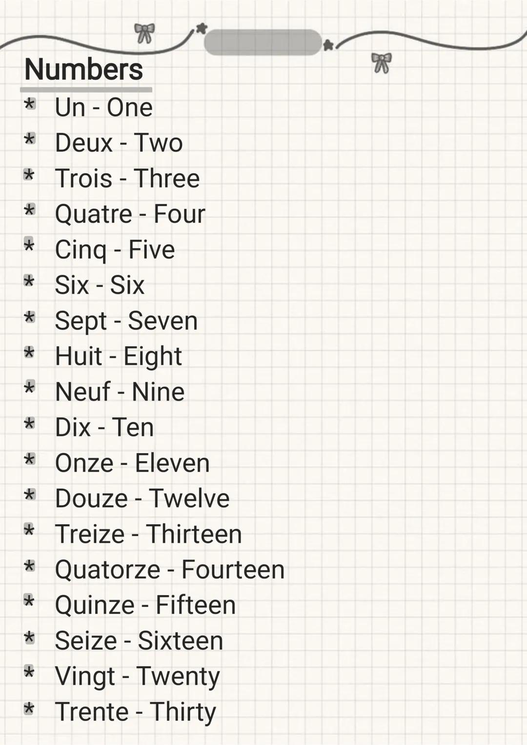 --- OCR Start ---
French vocabulary
Greetings
* Bonjour - Hello / Good morning
* Bonsoir - Good evening / Good night
* Salut - Hi / Bye (inf