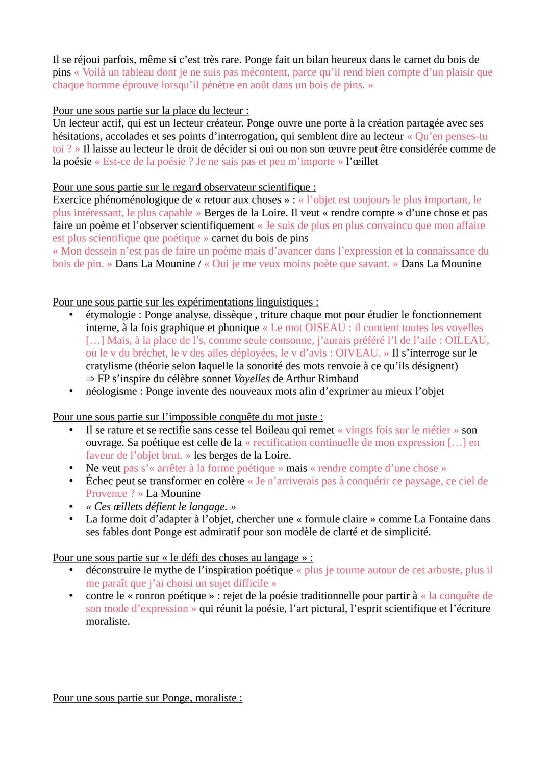Fiche de révision La Rage de l'expression de Ponge
Pour une sous partie sur l'objet, qui prime sur la poésie :
Francis Ponge veille dans son