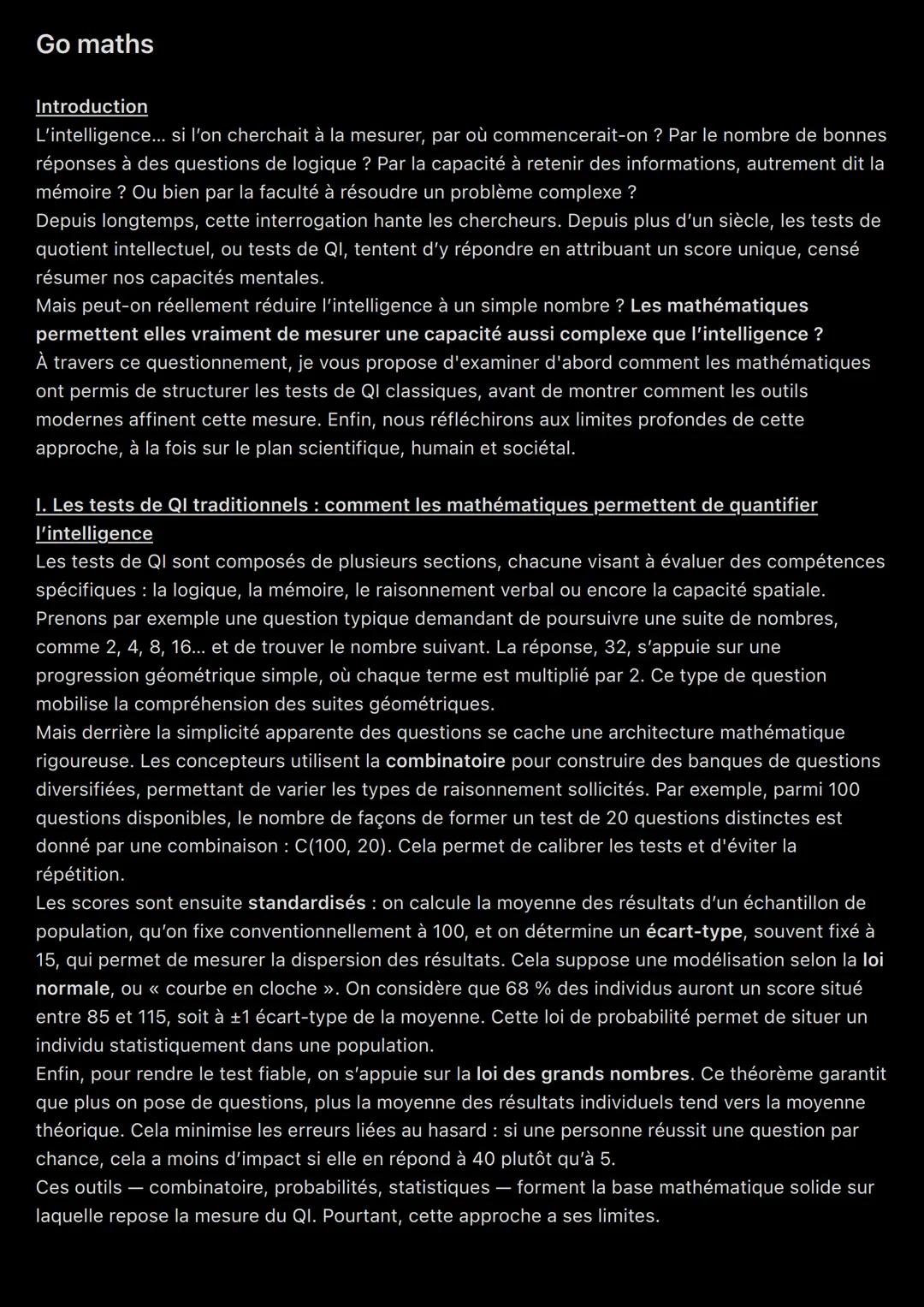 Go maths
Introduction
L'intelligence... si l'on cherchait à la mesurer, par où commencerait-on? Par le nombre de bonnes
réponses à des quest