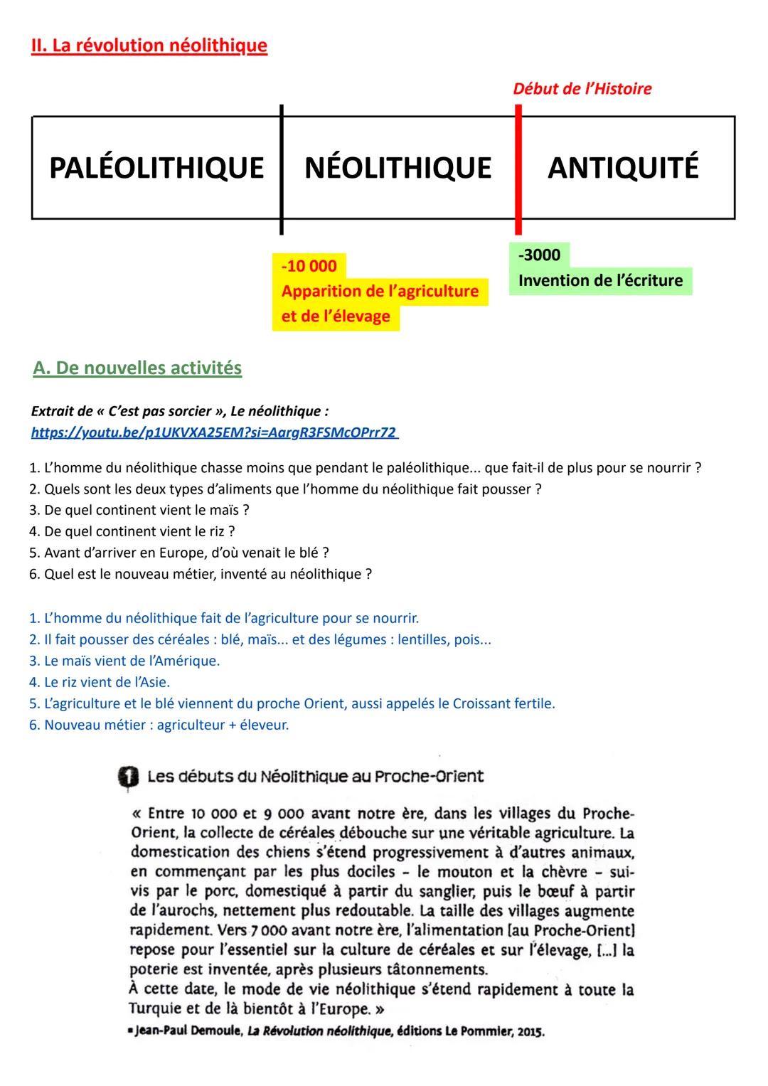 H1: Les débuts de l'humanité et la « révolution >> néolithique
- Nous allons étudier une période qui ne fait pas tout à fait partie de l'his