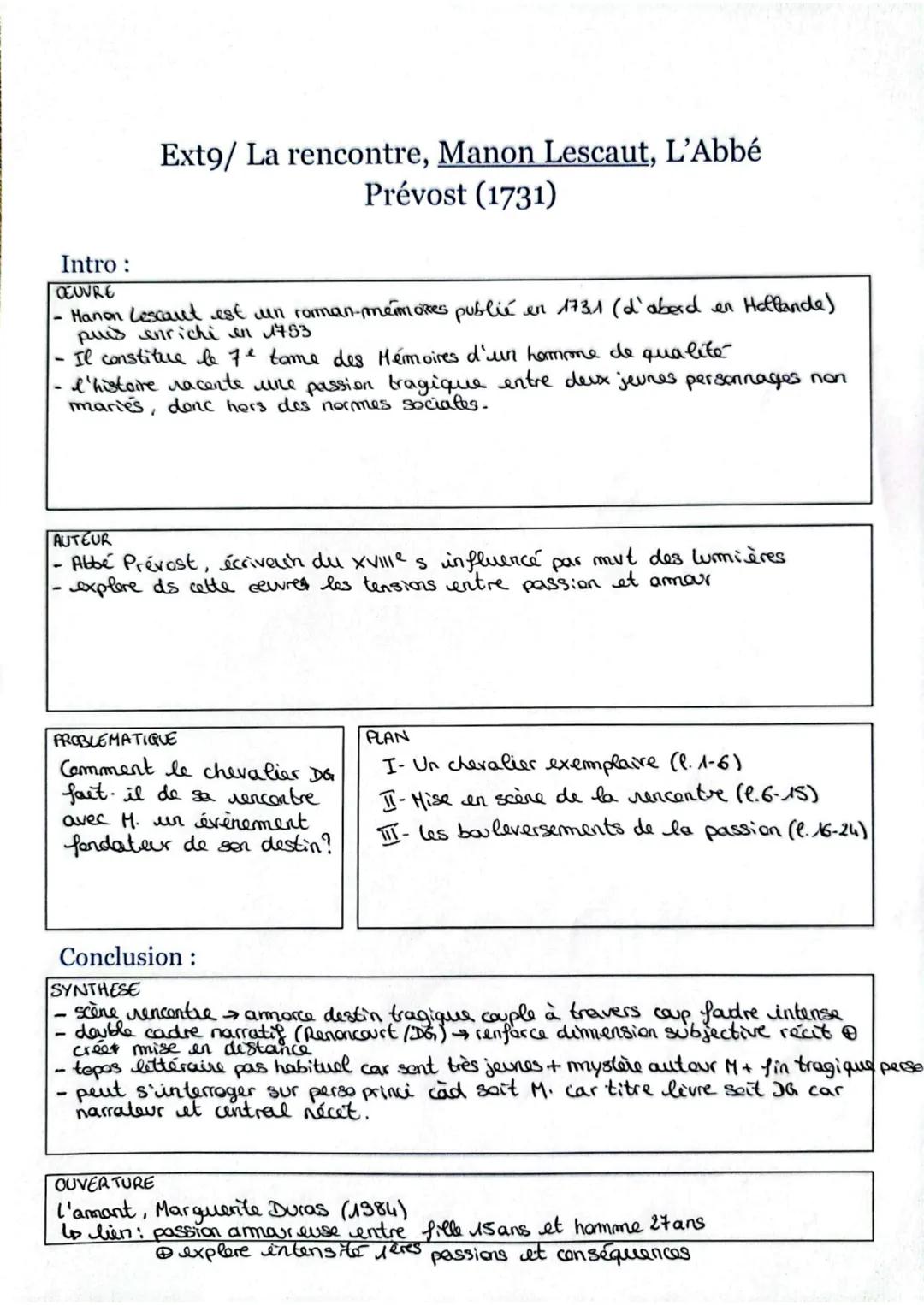 Intro:
Ext9/ La rencontre, Manon Lescaut, L'Abbé
Prévost (1731)
DEUVRE
•Manon Lescaut est un roman-mémoires publié en 1731 (d'aberd en Holla