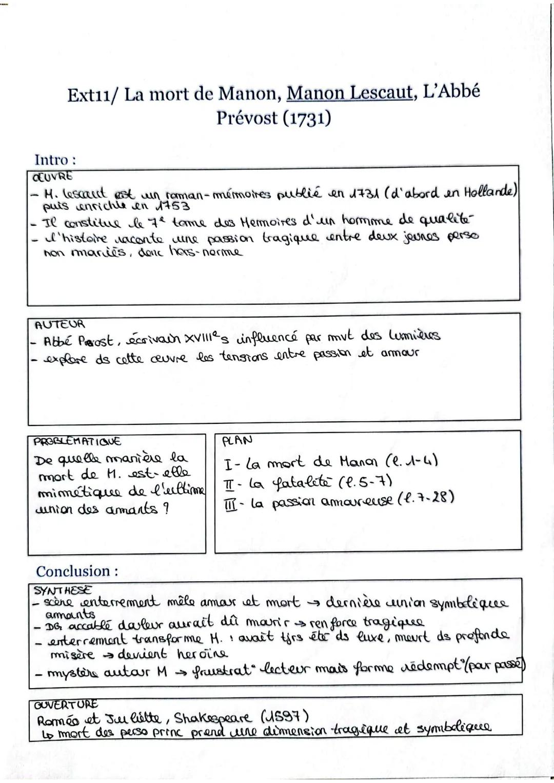 Ext11/ La mort de Manon, Manon Lescaut, L'Abbé
Prévost (1731)
Intro:
ŒUVRE
- M. lescaut est un roman-mémoires publié en 1731 (d'abord en Hol