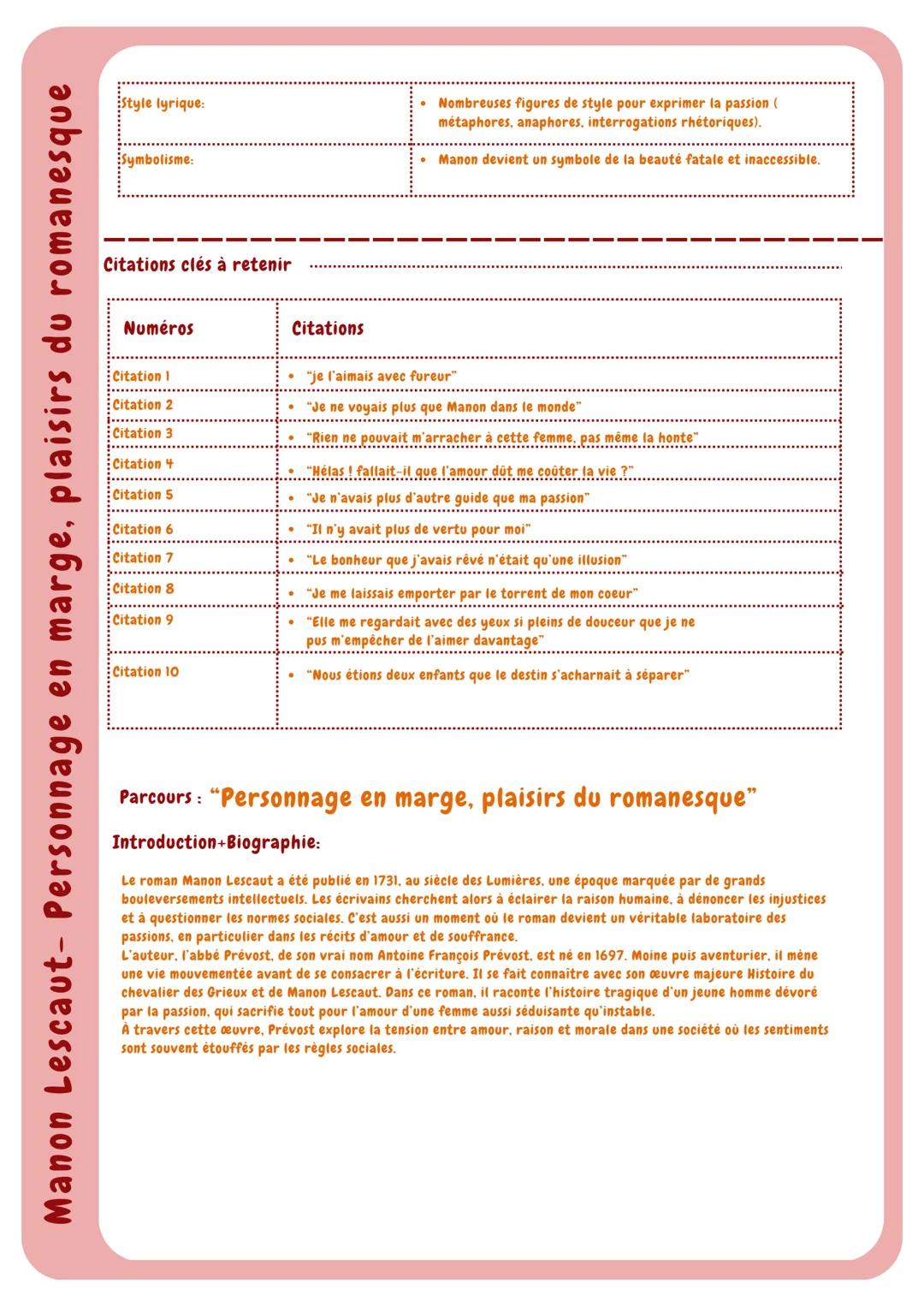 ## STUDY PLANNER Titre Manon Lescaut
Auteur
Abbé Prévost
Genre: Roman-Mémoire
Mouvements littéraires
Date de publication 1731
Préromantisme,