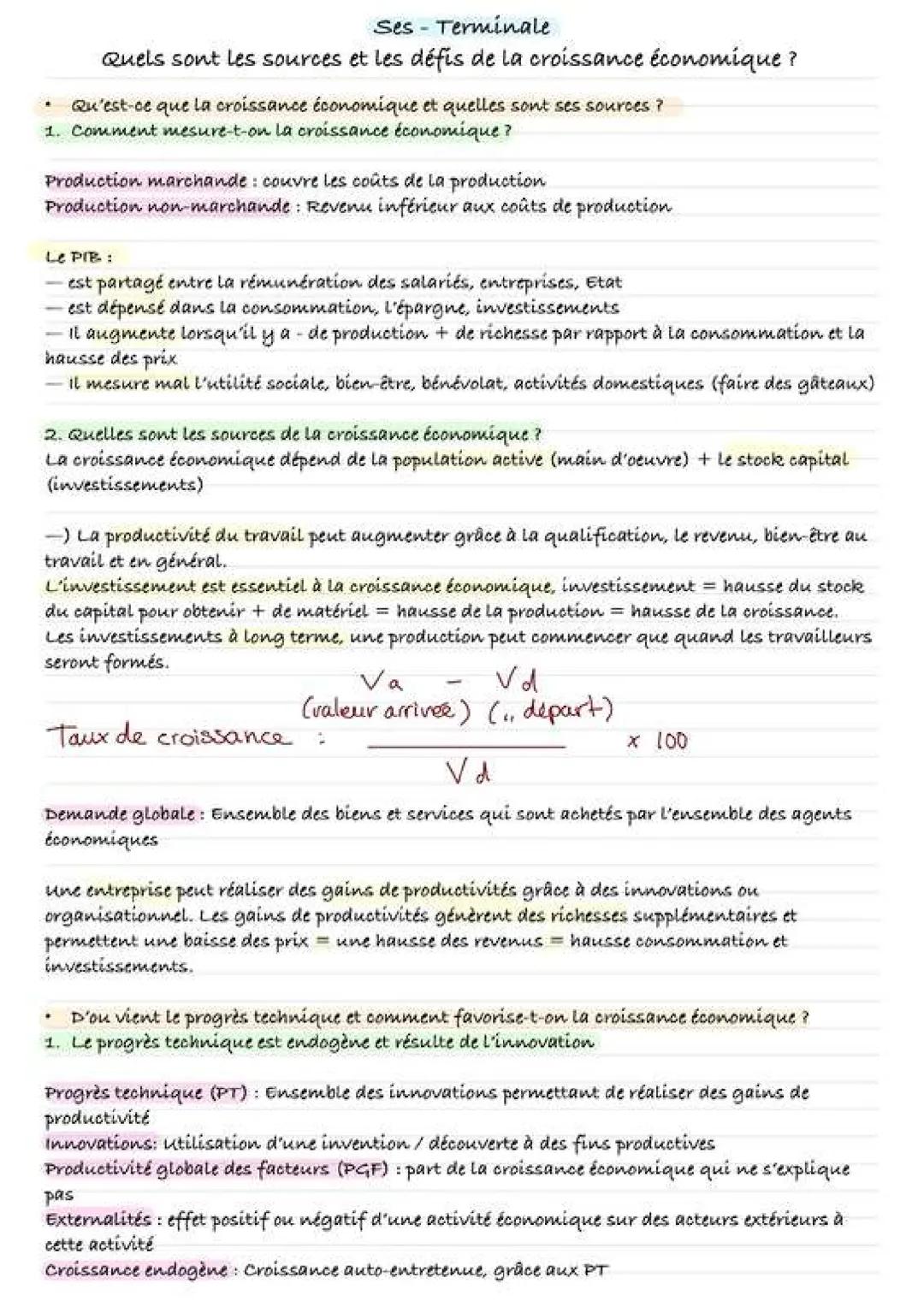 Ses-Terminale
Quels sont les sources et les défis de la croissance économique?
* Qu'est-ce que la croissance économique et quelles sont ses