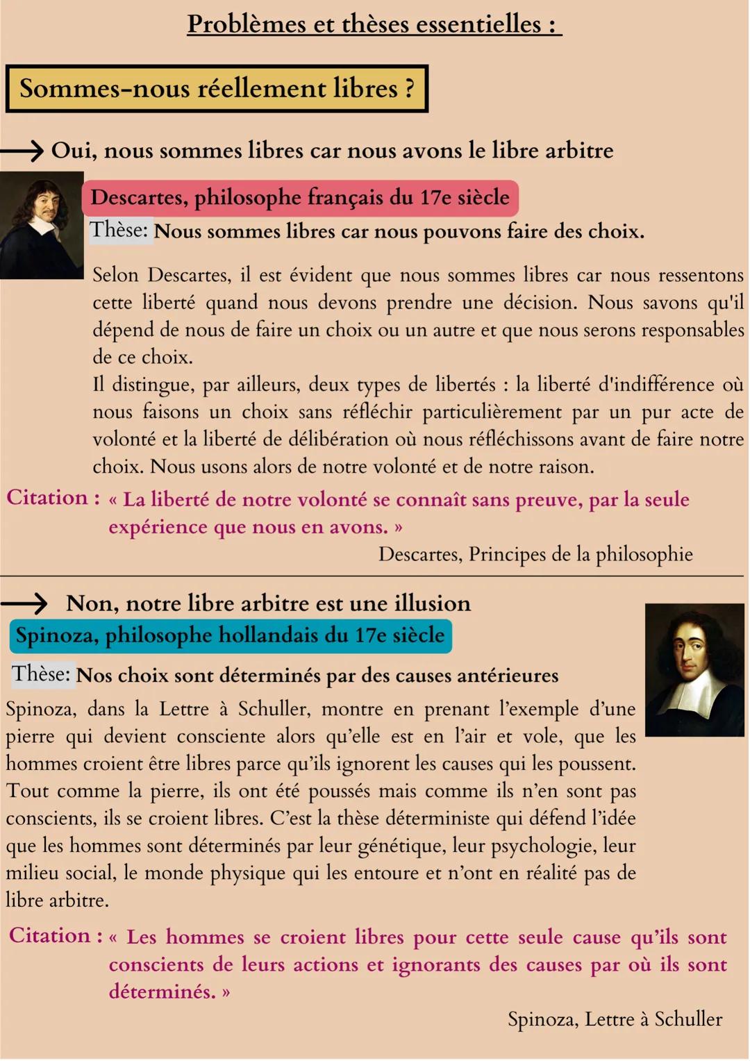 La liberté
Définitions importantes :
Liberté d'action: avoir la possibilité d'aller où on le souhaite sans
être contraint c'est-à-dire sans
