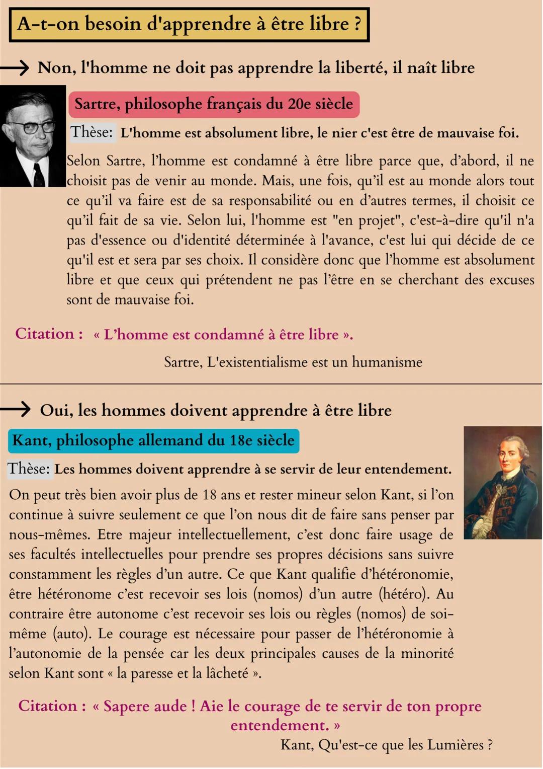 La liberté
Définitions importantes :
Liberté d'action: avoir la possibilité d'aller où on le souhaite sans
être contraint c'est-à-dire sans