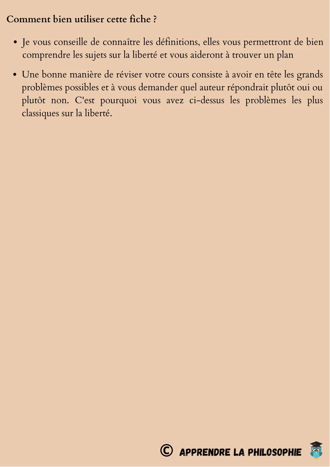 La liberté
Définitions importantes :
Liberté d'action: avoir la possibilité d'aller où on le souhaite sans
être contraint c'est-à-dire sans