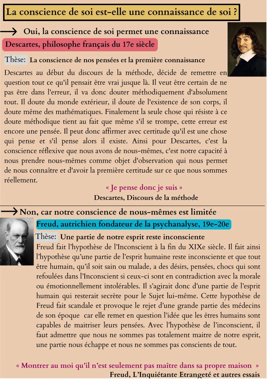 La conscience
Définitions importantes :
La conscience est une forme de savoir, comme l'indique son
étymologie, en latin « cum scientia » qui