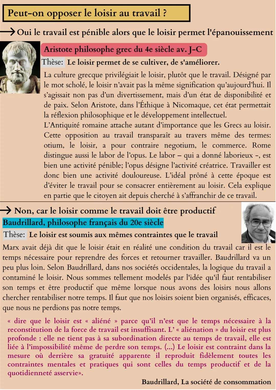 Le travail
Définitions importantes :
Travail : Ensemble des activités effectuées par l'homme pour
satisfaire ses besoins et transformer la r