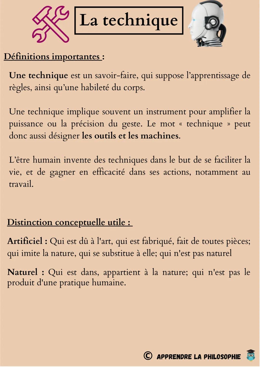 La technique
Définitions importantes :
Une technique est un savoir-faire, qui suppose l'apprentissage de
règles, ainsi qu'une habileté du co