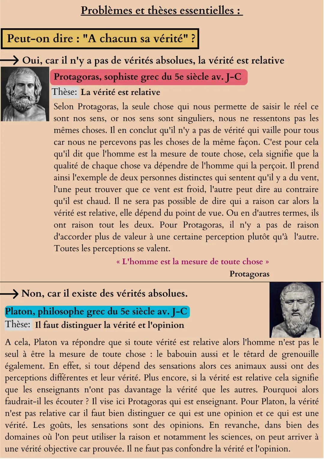 La vérité
Définitions importantes :
La vérité correspondance : Un énoncé est dit vrai s'il correspond
effectivement au réel c'est-à-dire s'i