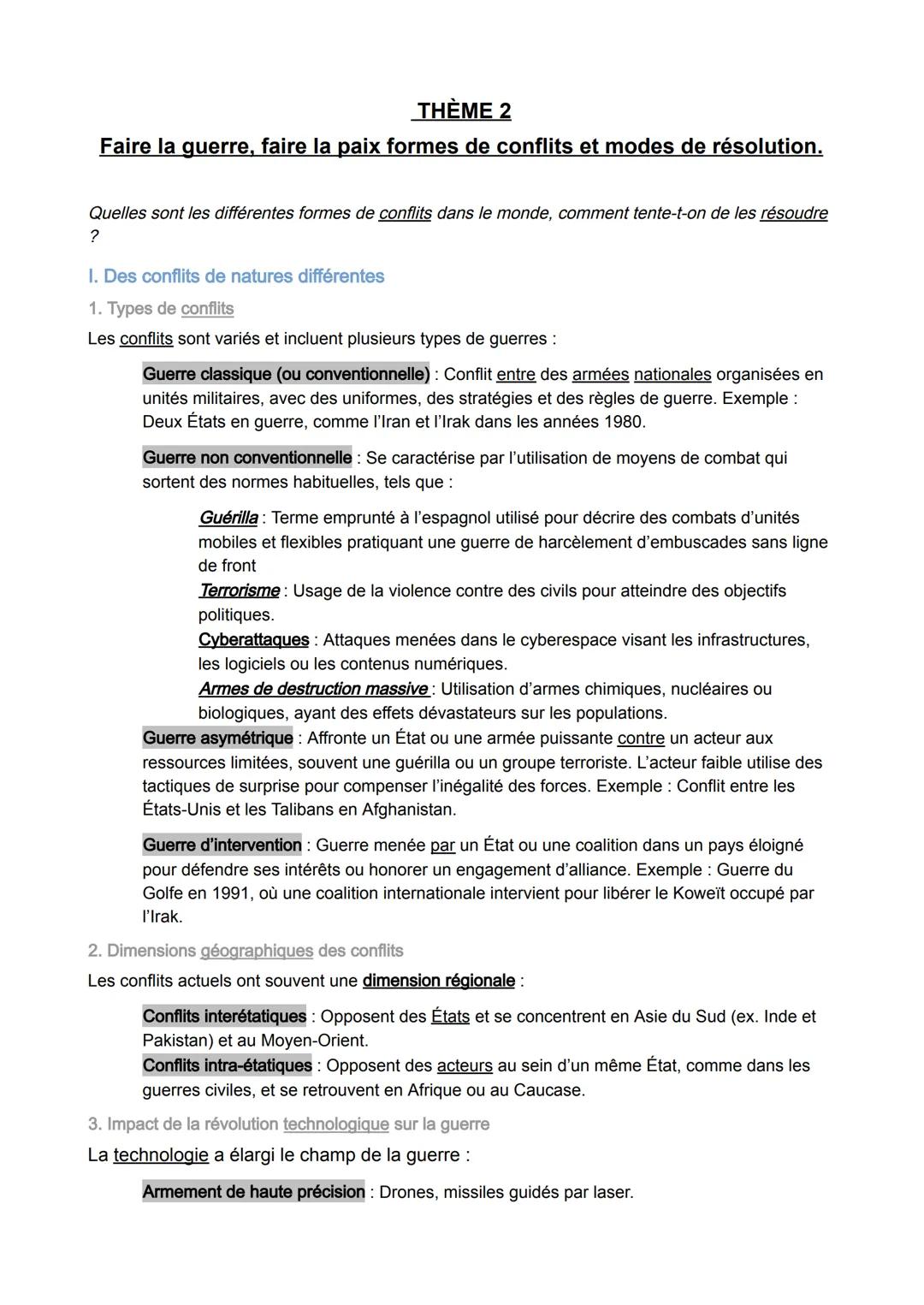 THÈME 2
Faire la guerre, faire la paix formes de conflits et modes de résolution.
Quelles sont les différentes formes de conflits dans le mo