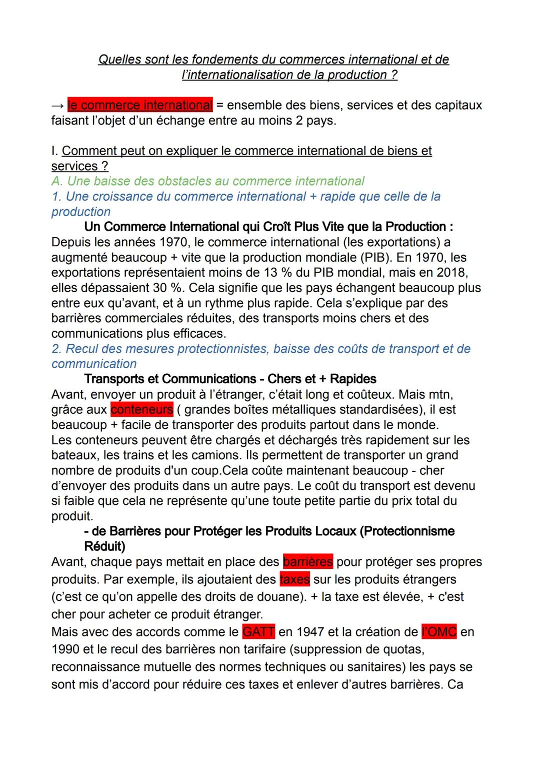 Quelles sont les fondements du commerces international et de
l'internationalisation de la production ?
→ le commerce international = ensembl