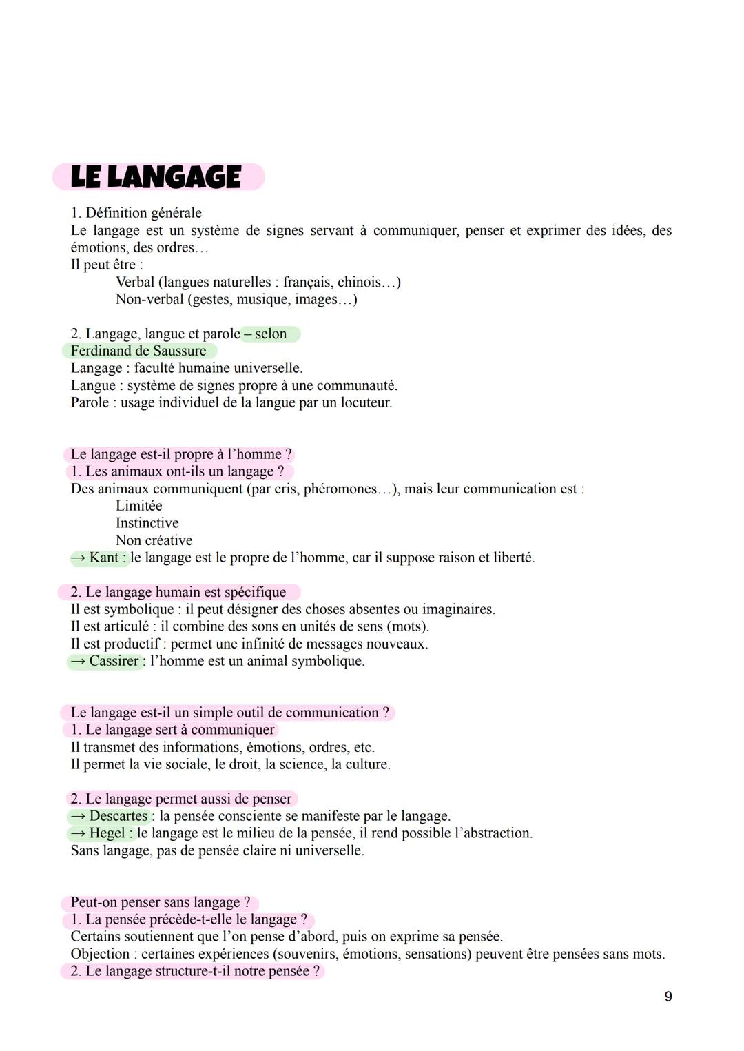 # LE LANGAGE
1. Définition générale
Le langage est un système de signes servant à communiquer, penser et exprimer des idées, des émotions,