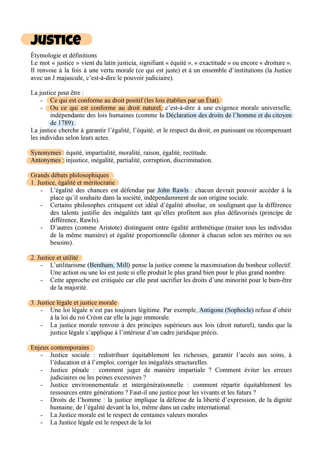 JUSTICE
Étymologie et définitions
Le mot << justice >> vient du latin justicia, signifiant << équité », « exactitude >> ou encore << droitu