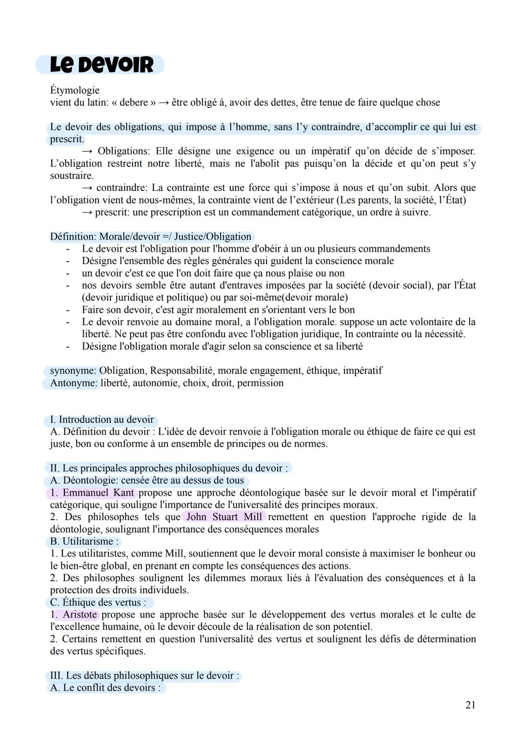 LE DEVOIR
Étymologie
vient du latin: <<< debere >> être obligé à, avoir des dettes, être tenue de faire quelque chose
Le devoir des obligati