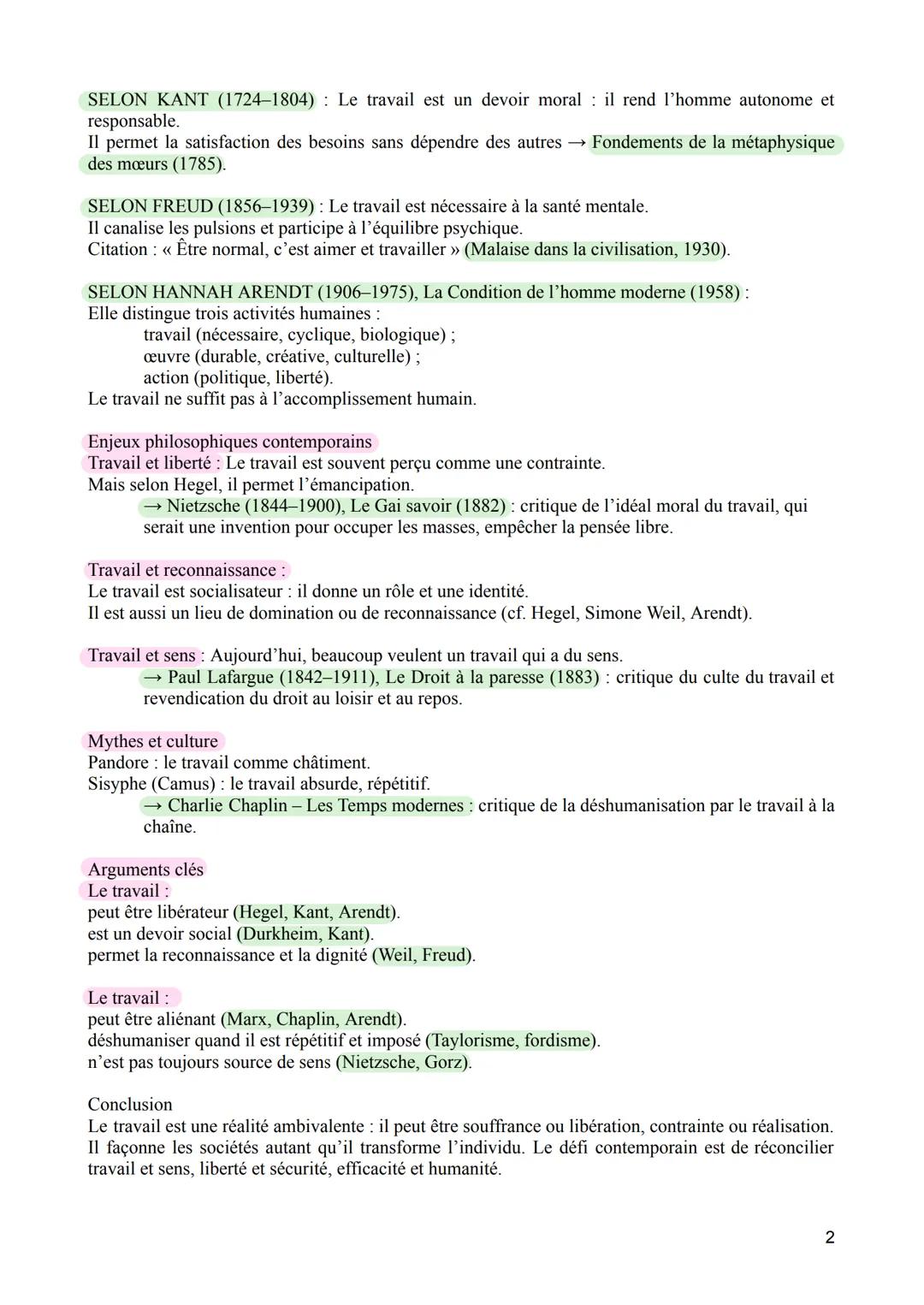 LE TRAVAIL
Religieuse (origine étymologique : tripalium) : activité pénible, contraignante, subie comme une
souffrance. Rédemption par la do