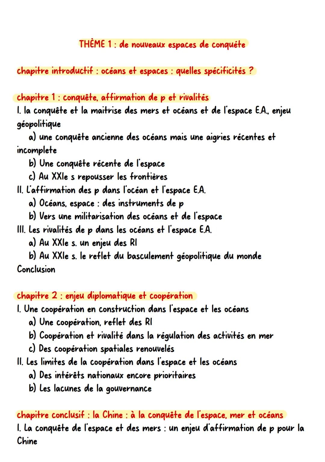 THÈME 1: de nouveaux espaces de conquéte
chapitre introductif: océans et espaces: quelles spécificités ?
chapitre 1: conquête, affirmation d