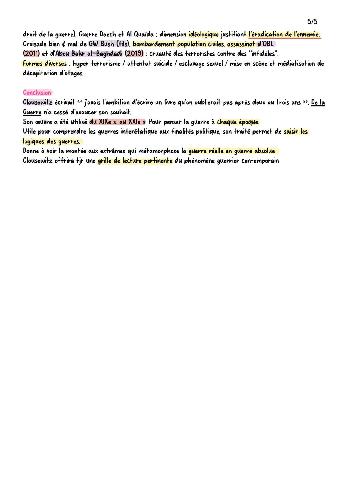 1/5
chapitre 1: la dimension TT de la guerre: des conflits interétatique aux enjeux internationaux.
"La guerre est un acte de violence à l'e