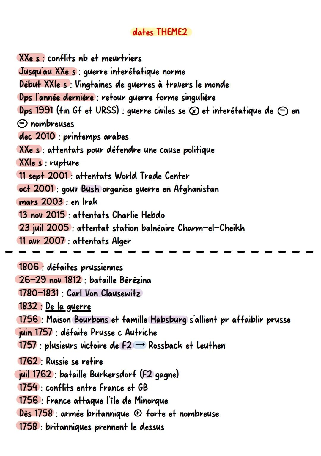 dates THEME2
XXes: conflits nb et meurtriers
Jusqu'au XXe s: guerre interétatique norme
Début XXles: Vingtaines de guerres à travers le mond