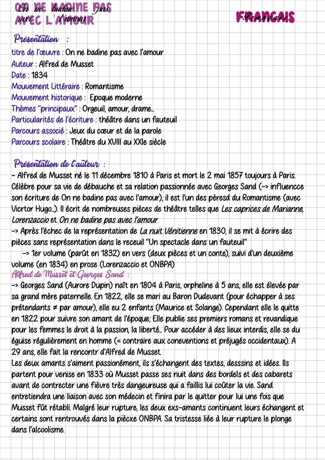 # On ne badine pas avec l'amour
## Présentation :
titre de l'œuvre : On ne badine pas avec l'amour
Auteur : Alfred de Musset
Date : 1834
M