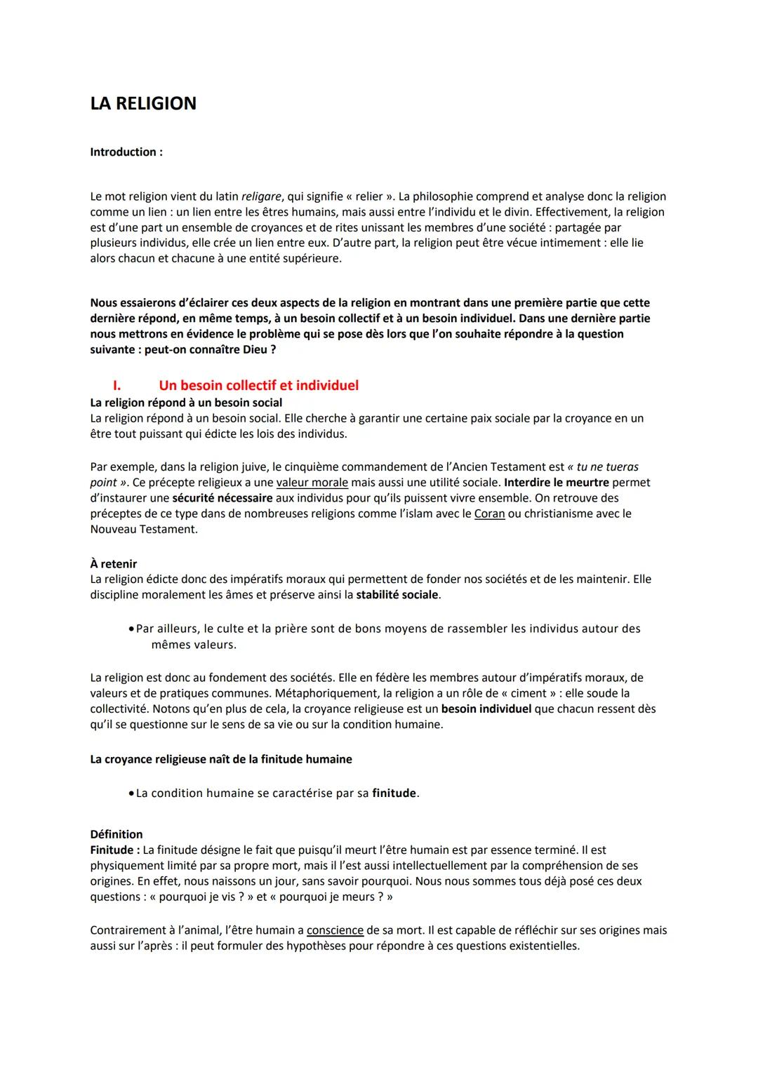 ## LA RELIGION
### Introduction:
Le mot religion vient du latin *religare*, qui signifie << relier >>. La philosophie comprend et analyse