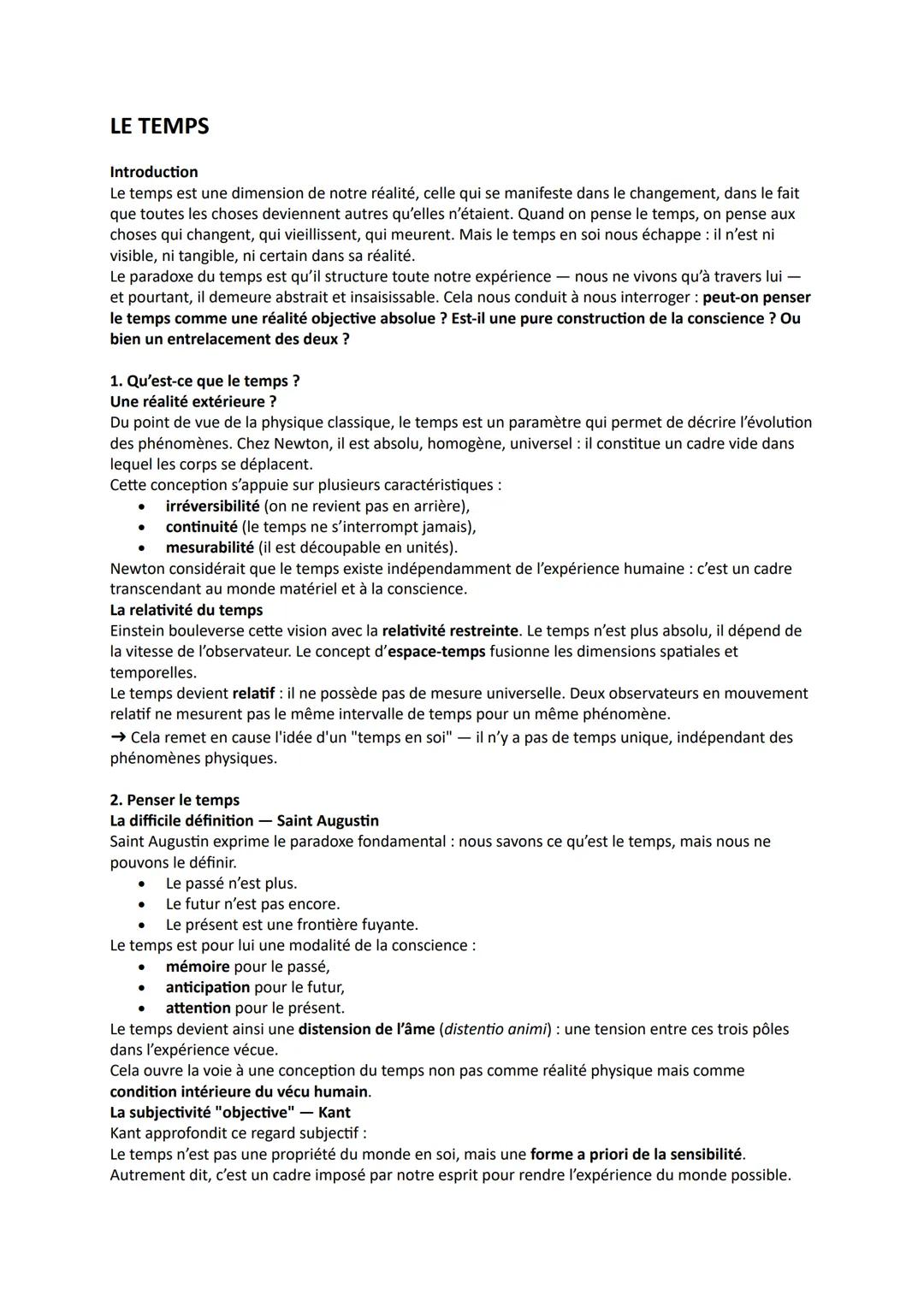 LE TEMPS
Introduction
Le temps est une dimension de notre réalité, celle qui se manifeste dans le changement, dans le fait
que toutes les ch