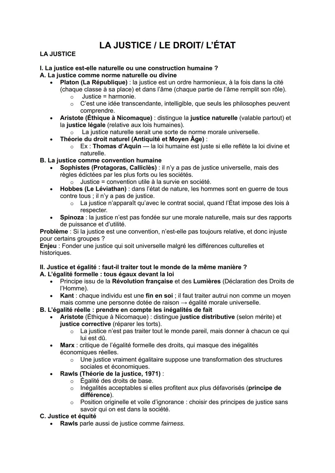 Philosophie : Justice, Droit et État