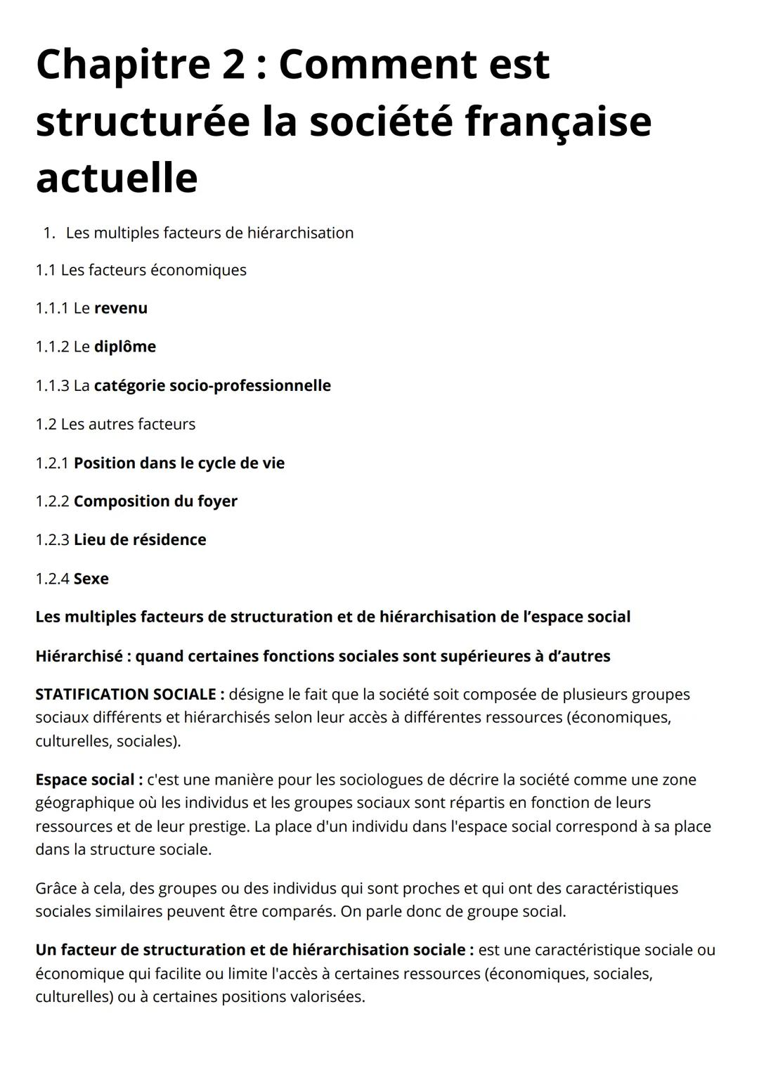 Chapitre 2: Comment est
structurée la société française
actuelle
1. Les multiples facteurs de hiérarchisation
1.1 Les facteurs économiques
1