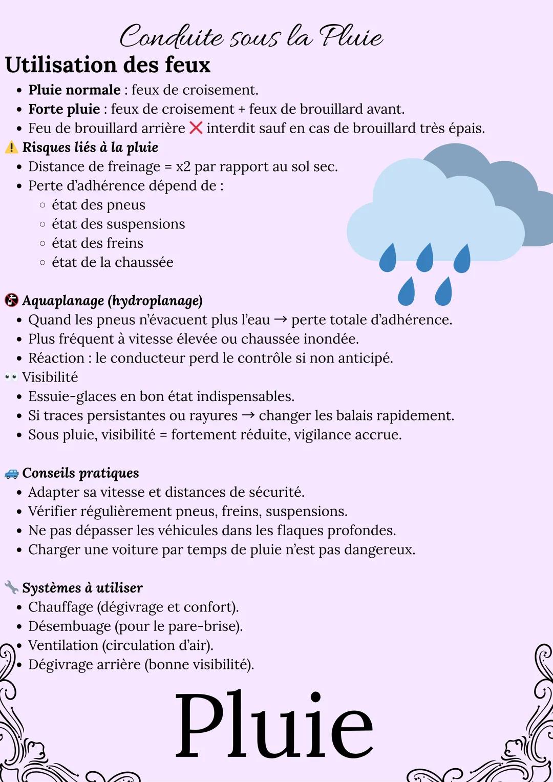 Fiche De Conduite
La Route (R)
Conduite dans des conditions difficiles
- nuit
- pluie
- brouillard
- neige
- verglas
- vent
- soleil # 2