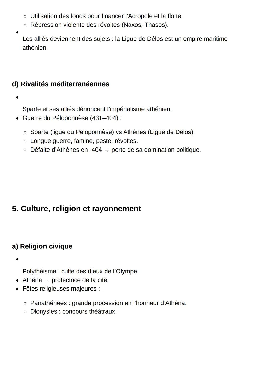 # Fiche de révision détaillée - Athènes et le monde
méditerranéen antique
1. Contexte historique et géopolitique
Le Ve siècle av. J.-C. co