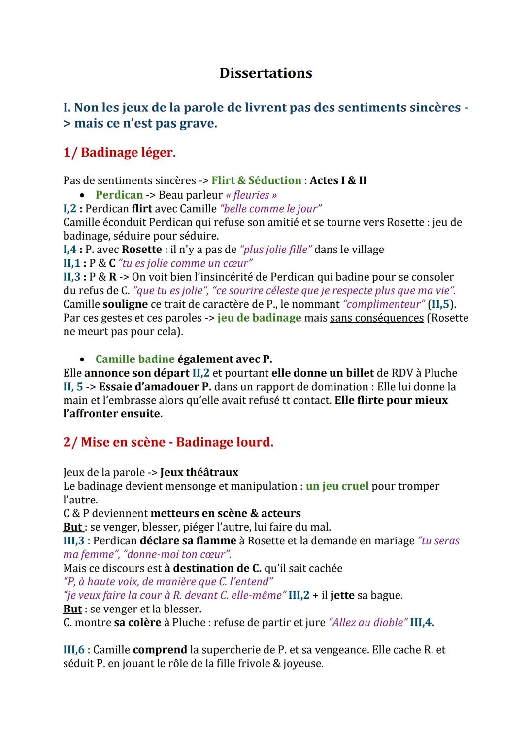 # Dissertations
I. Non les jeux de la parole de livrent pas des sentiments sincères -
> mais ce n'est pas grave.
1/ Badinage léger.
Pas d