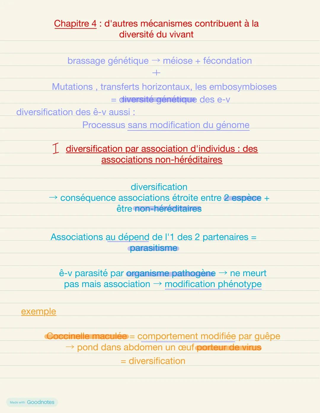 # Chapitre 4: d'autres mécanismes contribuent à la
diversité du vivant
brassage génétique méiose + fécondation
+
Mutations, transferts hori