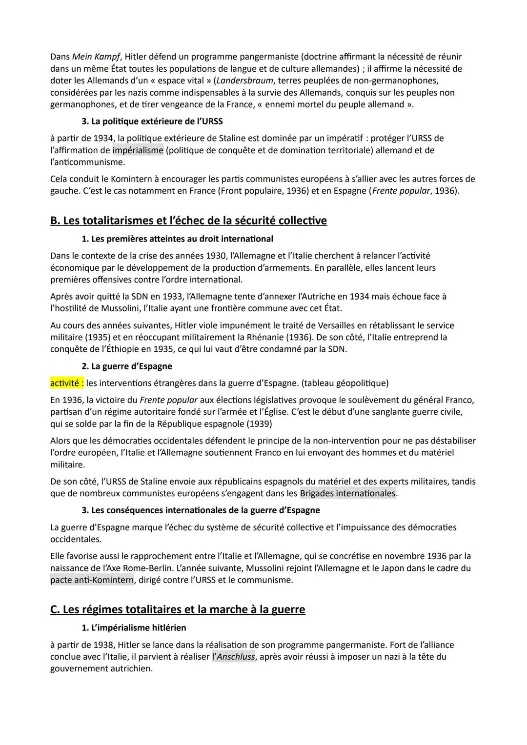 Chapitre 2: les régimes totalitaires.
L'Europe de l'entre-deux guerre voit se développer des régimes d'un type nouveau: le fascisme, le
sta