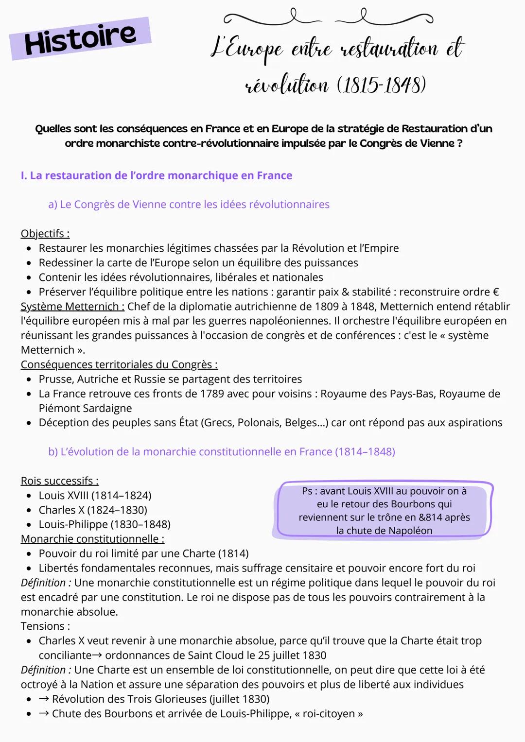 l'Europe entre restauration et révolution
