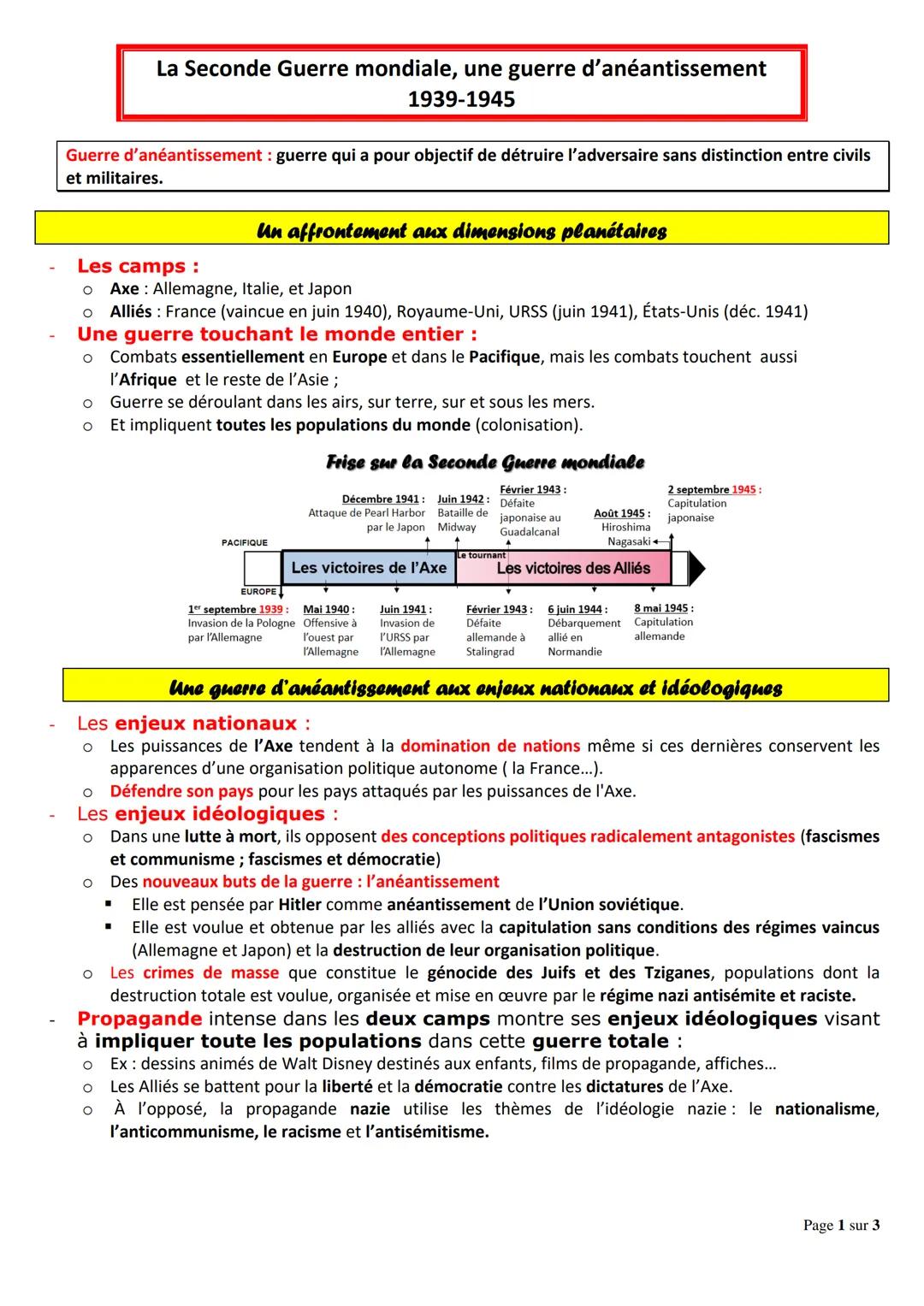 # La Seconde Guerre mondiale, une guerre d'anéantissement
1939-1945
Guerre d'anéantissement: guerre qui a pour objectif de détruire l'adve