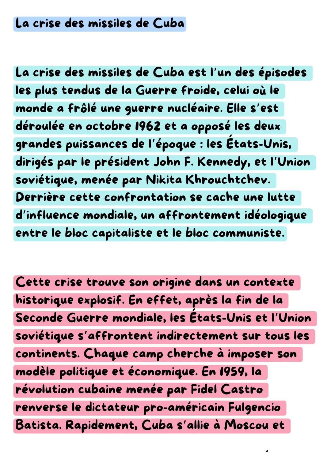 # La crise des missiles de Cuba
La crise des missiles de Cuba est l'un des épisodes
les plus tendus de la Guerre froide, celui où le
monde