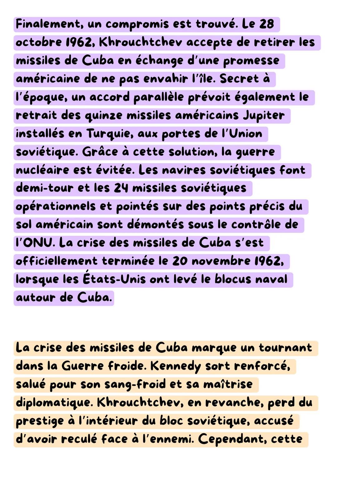 # La crise des missiles de Cuba
La crise des missiles de Cuba est l'un des épisodes
les plus tendus de la Guerre froide, celui où le
monde