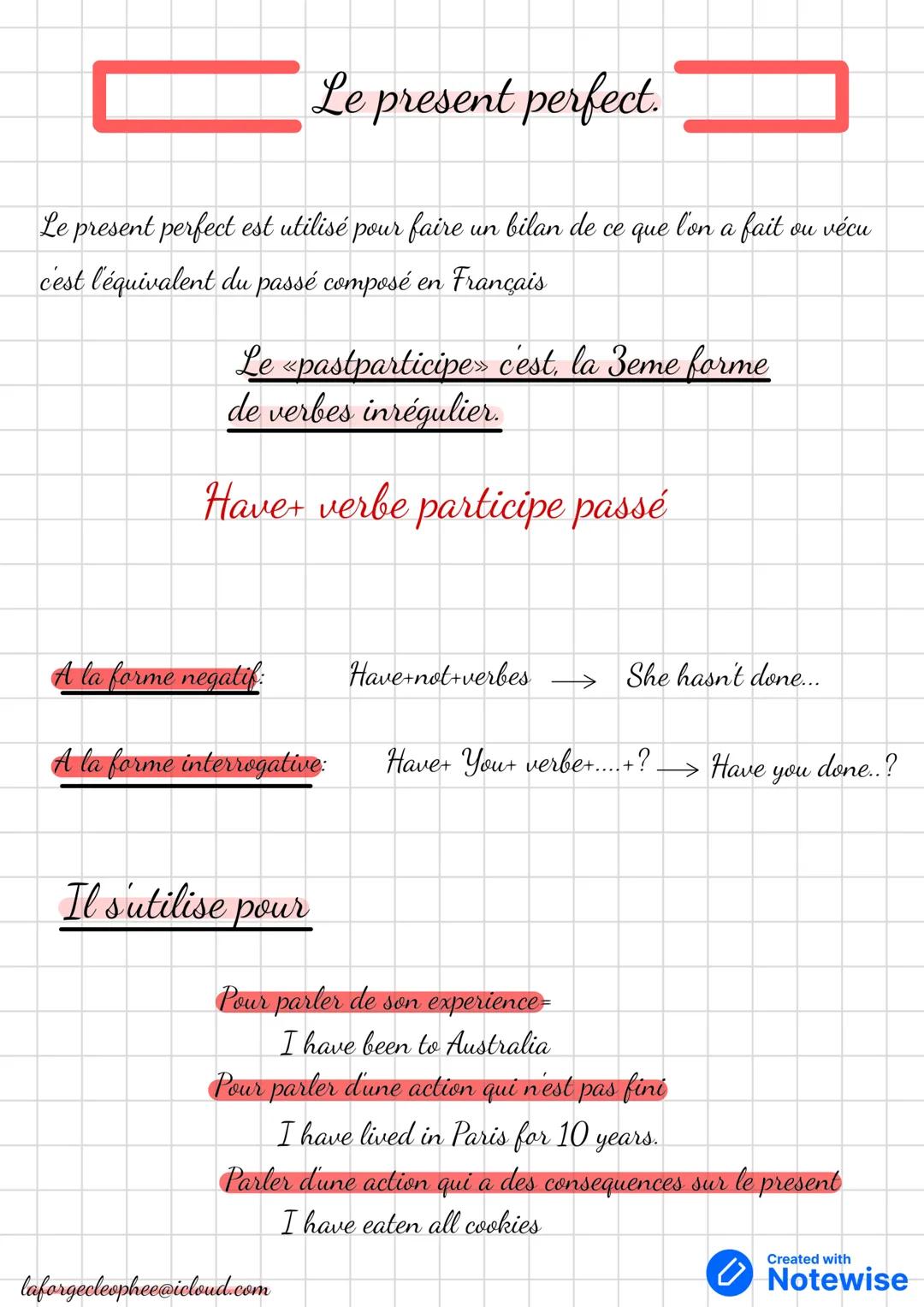 Le present perfect.
Le present perfect est utilisé pour faire un bilan de ce que l'on a fait ou vécu
c'est l'équivalent du passé composé en