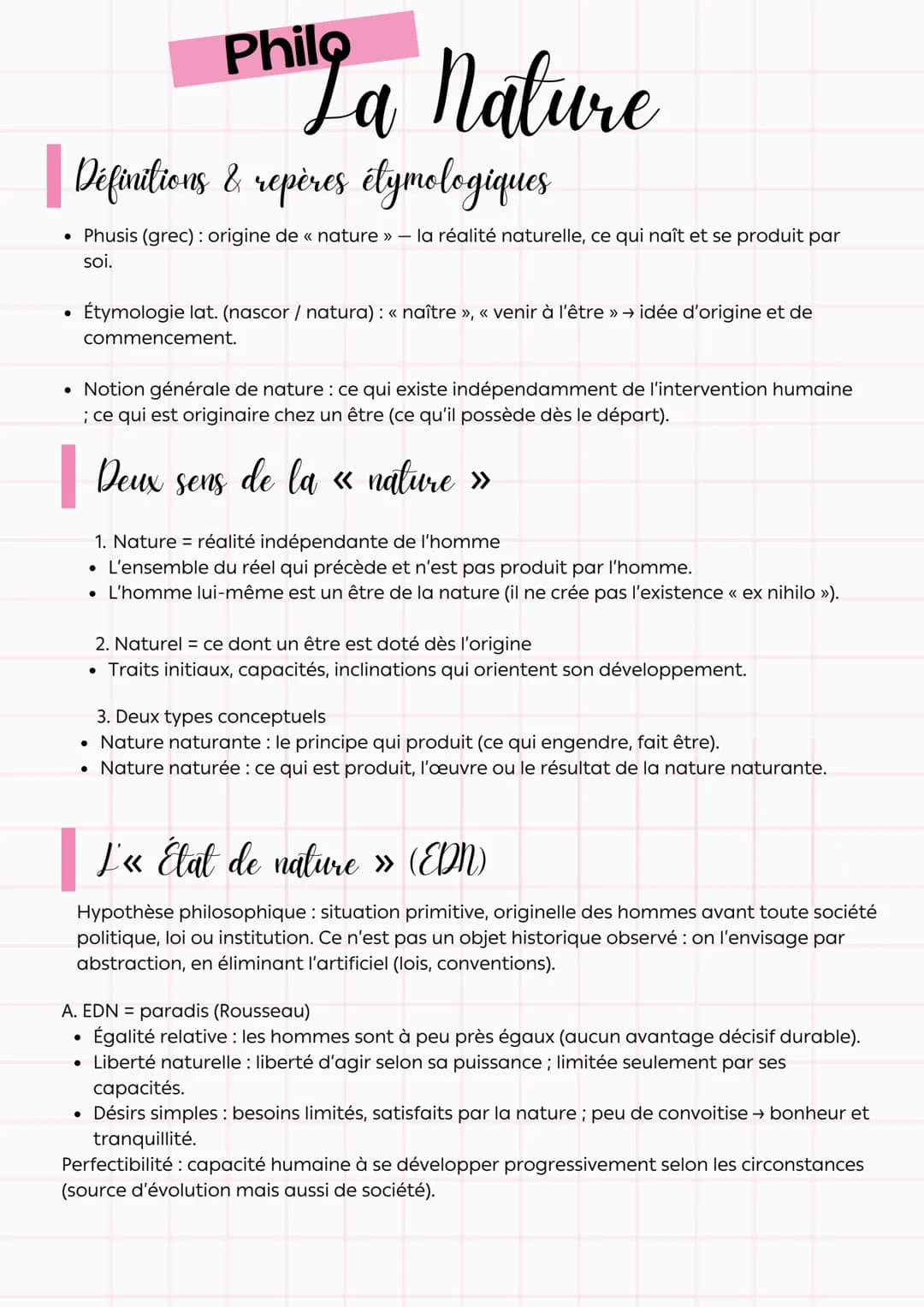 # Phil La Nature
Définitions & repères étymologiques
* Phusis (grec): origine de « nature >> - la réalité naturelle, ce qui naît et se p