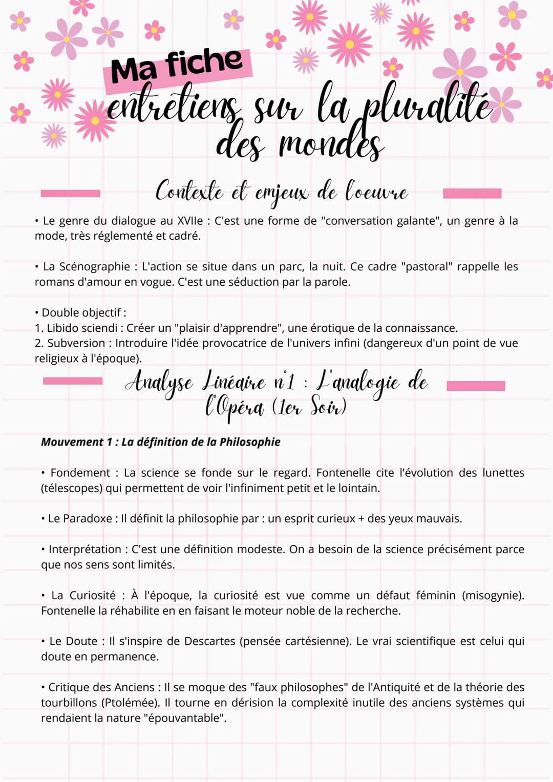 # Ma fiche
entretiens sur la pluralite
des mondes
## Contexte et emjeux de loeuvre
* Le genre du dialogue au XVIIe: C'est une forme de