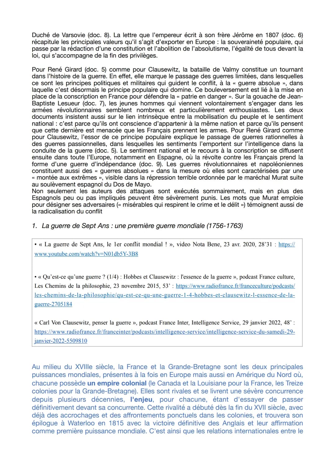 Thème 2: Faire la guerre, faire la paix: formes de conflits et mode de
résolution
Axe 1: La dimension politique de la guerre: des conflits i