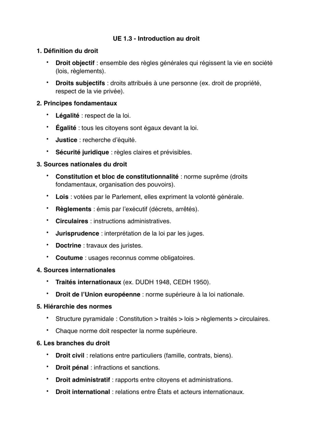 # 1. Définition du droit
UE 1.3-Introduction au droit
- Droit objectif: ensemble des règles générales qui régissent la vie en société
(lois