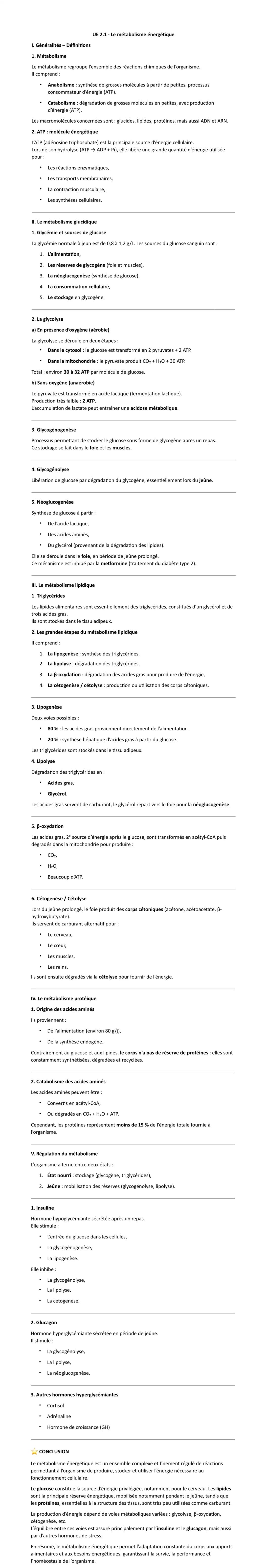 # UE 2.1 : Le métabolisme énergétique
**I. Introduction – Définitions**
**1. Métabolisme**
Le métabolisme regroupe l’ensemble des réactio