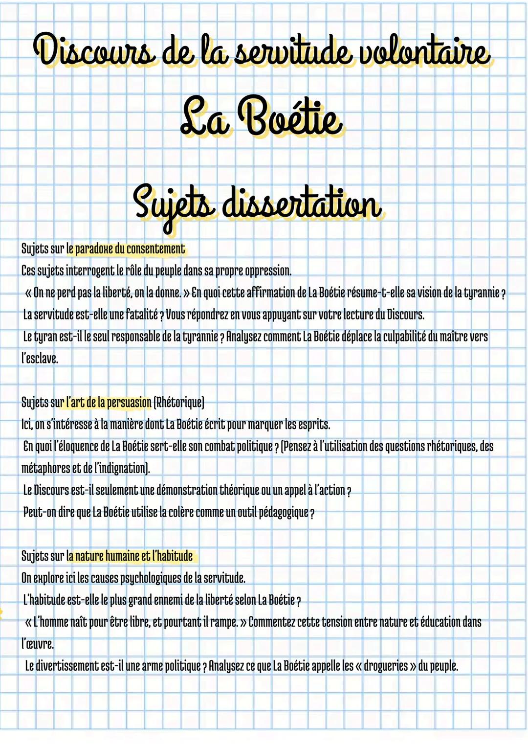 # Discours de la servitude volontaire
# La Boétie
# Sujets dissertation
Sujets sur le paradoxe du consentement
Ces sujets interrogent le