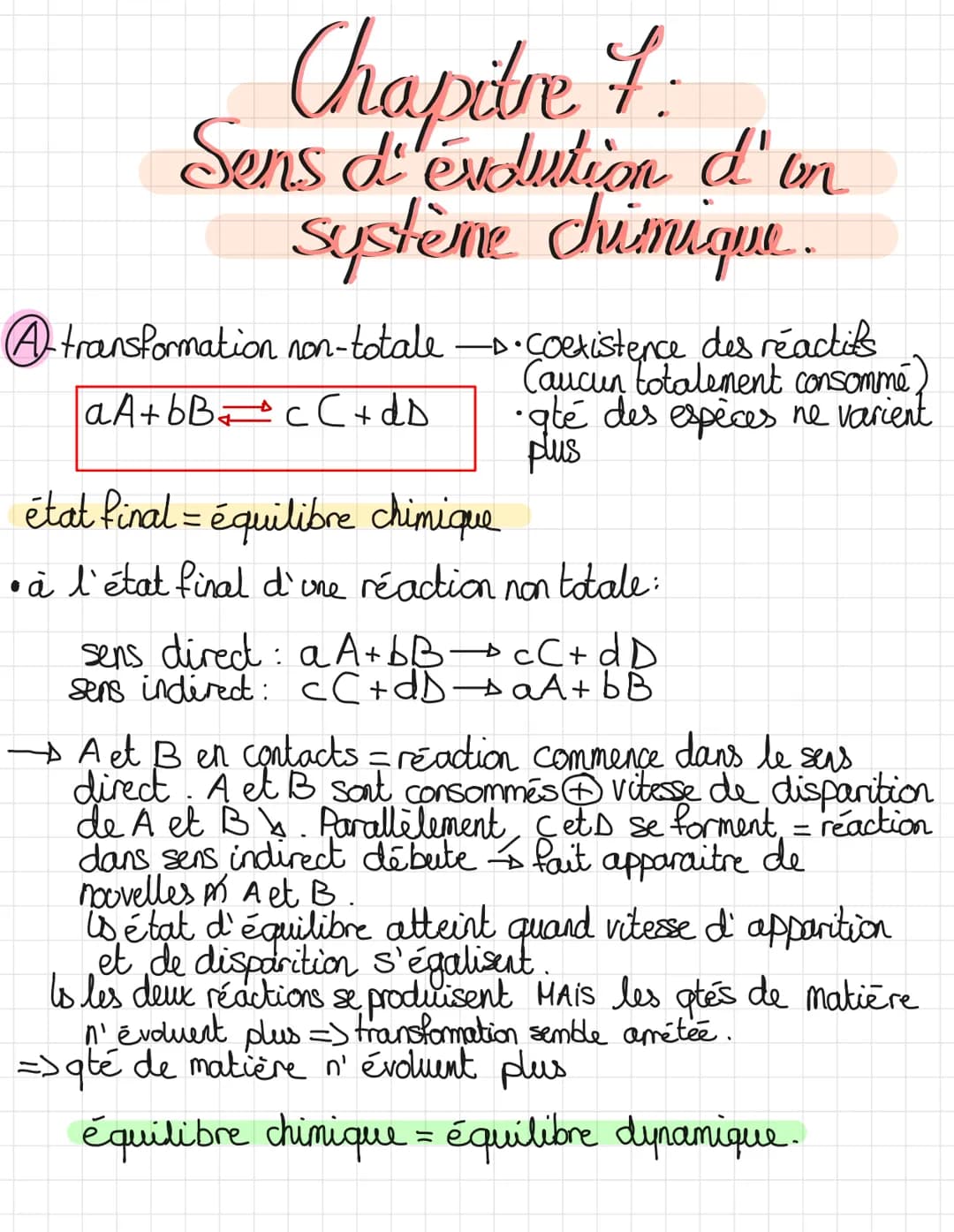 # Chapitre 1:
Sens d'évolution d'un
système chimique.
A) transformation non-totale → Coexistence des réactifs
- (Aucun totalement consommé)