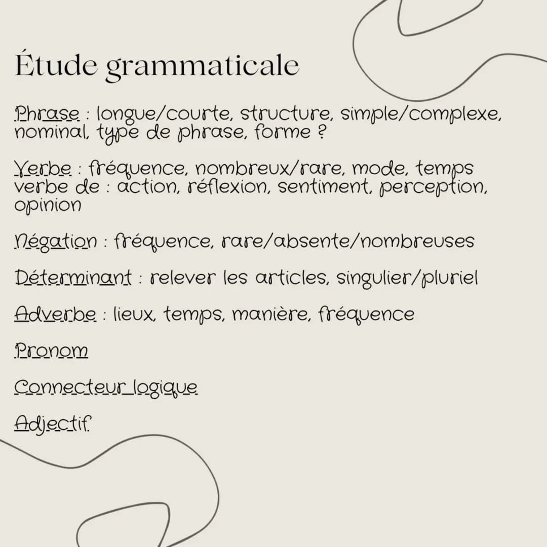 Si cela t'a plu :
@studywithzaza # Étude grammaticale
Phrase: longue/courte, structure, simple/complexe, nominal, type de phrase, forme ?
Ve