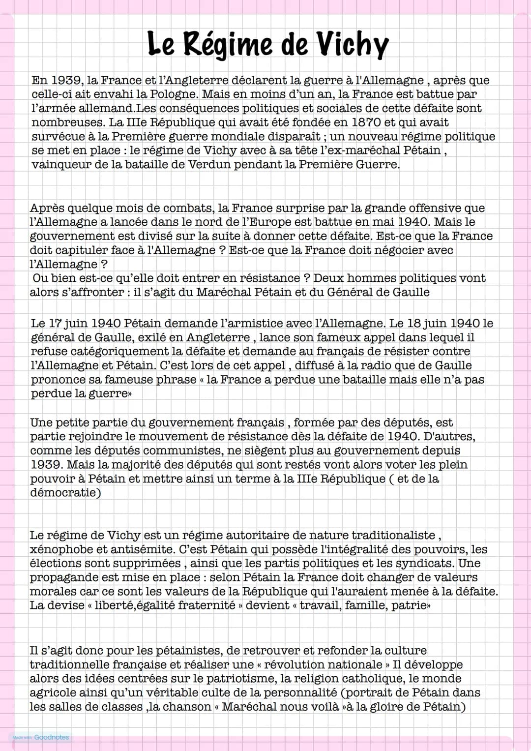 # Le Régime de Vichy
En 1939, la France et l'Angleterre déclarent la guerre à l'Allemagne, après que celle-ci ait envahi la Pologne. Mais e